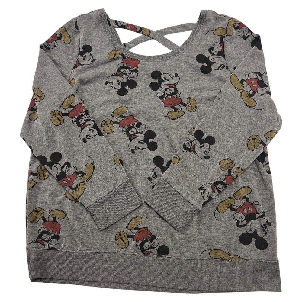 Disney Mickey Mouse Women's Pullover Strappy Gray Long Sleeve Sleepwear Size 2X